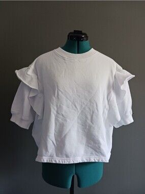 CHLOE White Ruffle Trimmed Cotton Jersey Top, Sweatshirt Size L